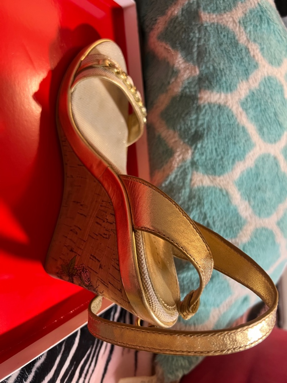 Coach Metallic Gold Wedge Sandals with Cork Platform